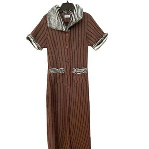 Brown Long Cardigan Coat, Black Stripe Pattern Animal Print Fur NWOT